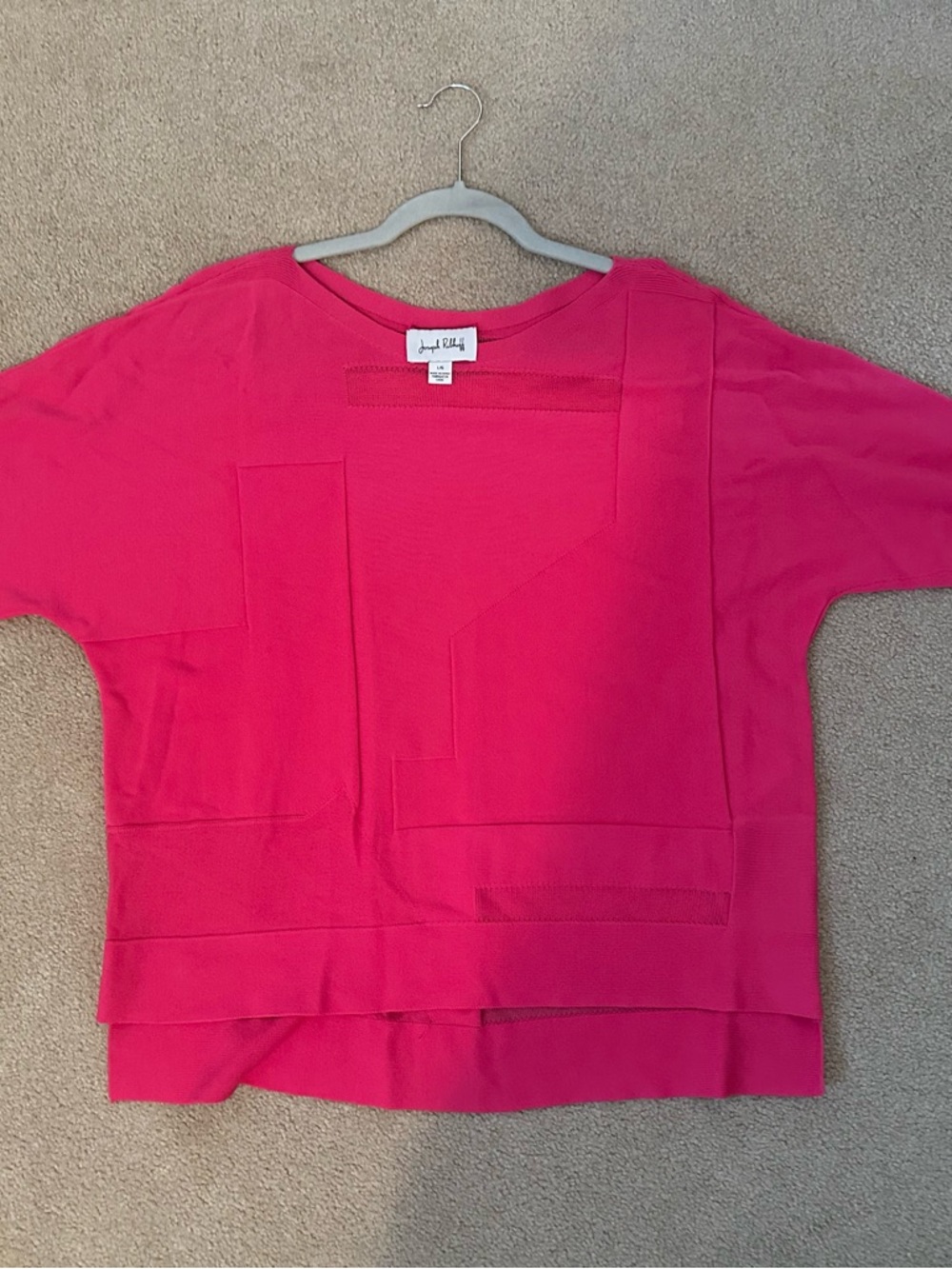 Joseph Ribkoff Fushia Pink Block-Stitch Short Sleeve light knit Top